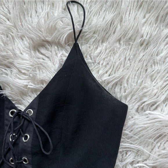 C/Meo Collective For The People Playsuit Ribbed Knit Black Lace Up Mini Romper M - Picture 8 of 12